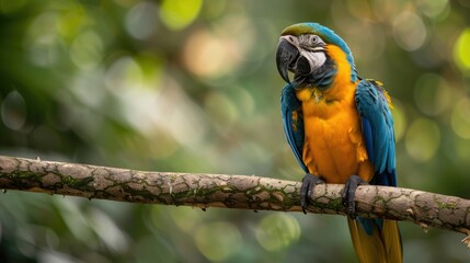 Obraz premium Majestic Blue-Throated Macaw perched gracefully on a branch in vivid detail