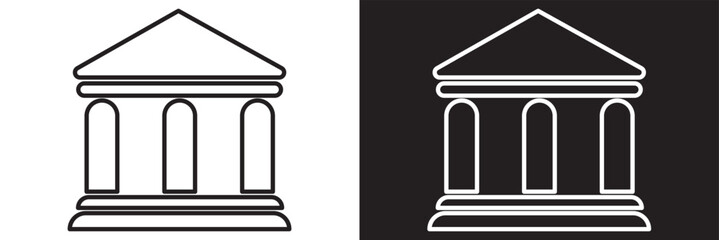 Black bank icon set. Government building, flat vector