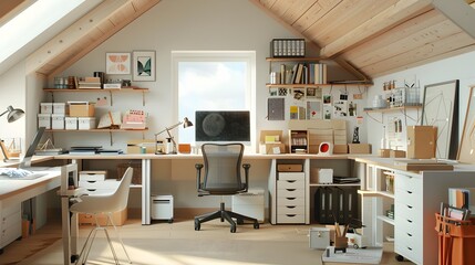Creative Workspace with Smart Storage Solutions for Organized Productivity