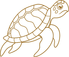 A simple coloring page drawing of a sea turtle with intricate patterns on its shell, such as circles