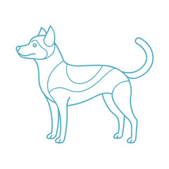 Playful dog in continuous line art drawing style. Puppy playing minimalist black linear sketch isolated on white background. Vector illustration