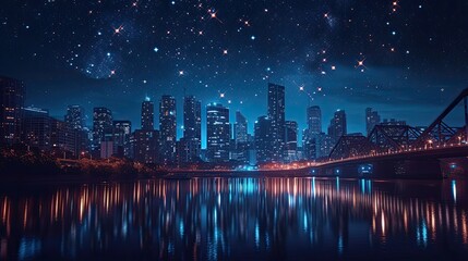 Fototapeta premium Nighttime Cityscape with Starry Sky.