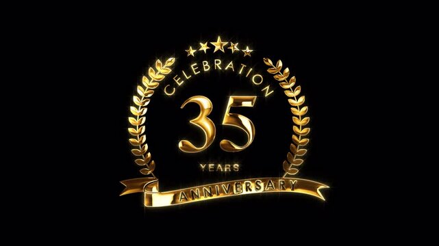 Luxurious 35th Anniversary Celebration. Golden 35 Years Anniversary Animation in Gold Color on the Transparent Background, Alpha Channel. Great for greetings, celebrations, events, and gifts.