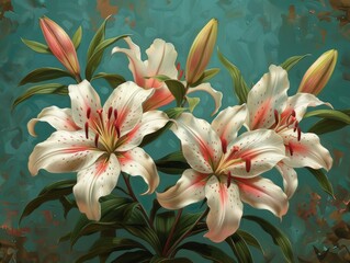 Beautiful Painting of Three Lilies in a Vase | Artwork for Home Decoration
