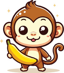 Fototapeta premium Vector illustration of monkey with banana on white background
