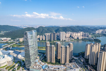Aerial photography of Meixi Lake CBD buildings in Changsha, China