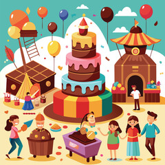 Chocolate world with retro vibe vector illustrations