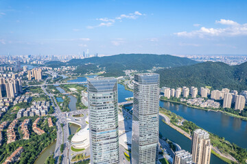 Fototapeta premium Aerial photography of Meixi Lake CBD buildings in Changsha, China