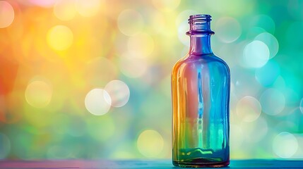 The interior of a glass bottle with colorful liquid gradients and soft light reflections