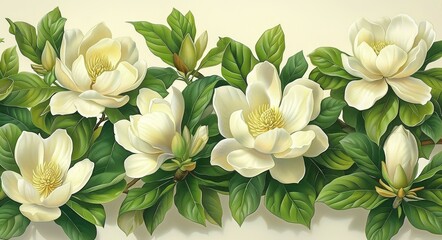 Obraz premium Magnificent Flowering Trees with White Blossoms, Digital Artwork
