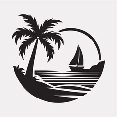 palm tree beach silhouette vector on a white background
