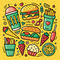 Fast Food vector illustrations and  Icons 