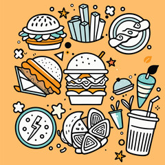 Fast Food vector illustrations and  Icons 