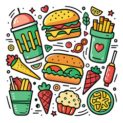 Fast Food vector illustrations and  Icons 