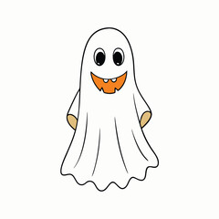 A Halloween Ghost Cartoon Clipart Vector Art Illustration on White Background.