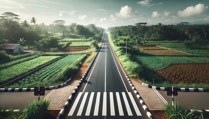 Obraz premium A wide road with many green spaces