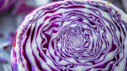 Obraz premium Artistic close-up of a red cabbage, highlighting its intricate natural patterns.