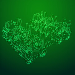 Forklift Loader lift truck. Wireframe low poly mesh vector illustration.