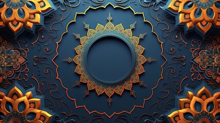 Ornate Blue and Gold Mandala Background.