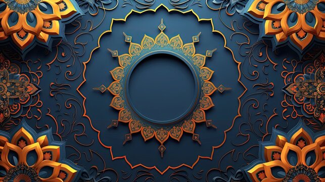 Ornate Blue and Gold Mandala Background.
