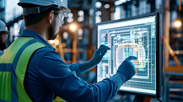 Cropped view of construction engineer inspecting structure with tablet using AI in structural analysis.