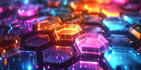 Close-up of colorful hexagonal shapes with glowing lights