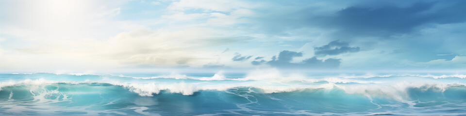Fototapeta premium Wide panoramic photo of the ocean . Sea and blue sky