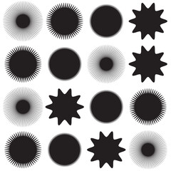 Set of Vector Starburst Badges. Simple Flat Style Vintage Labels, Stickers.