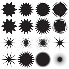 Set of Vector Starburst Badges. Simple Flat Style Vintage Labels, Stickers.