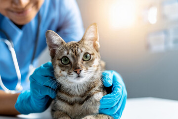 Veterinarian examining pet on table in veterinary clinic, Veterinary caring of a cute cat,...