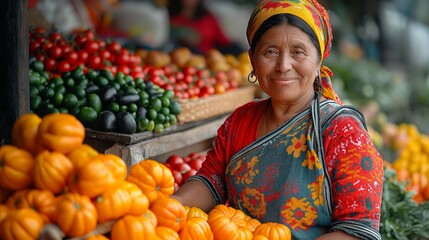 Smiling Woman at Vibrant Market Stall