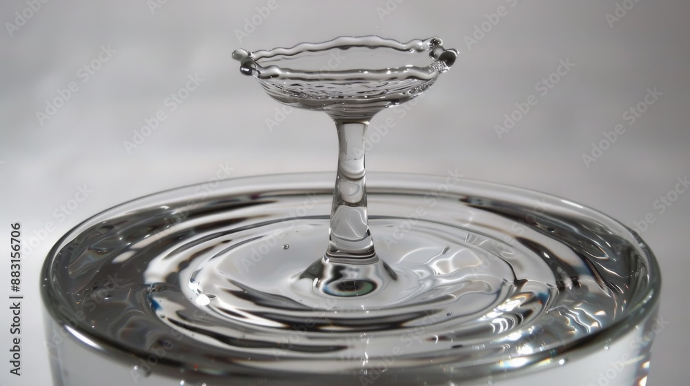 Aufkleber a single water droplet falling into a clear glass of water, causing a tiny splash and concentric rip