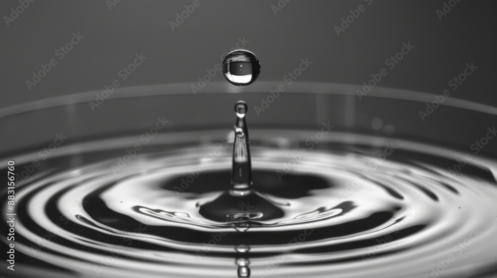 Aufkleber a single water droplet falling into a clear glass of water, causing a tiny splash and concentric rip