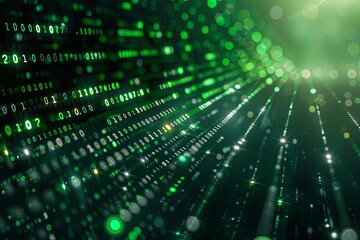 Obraz premium Green dark binary code data streaming background created with Generative AI