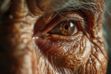Aged skin with wrinkles close up