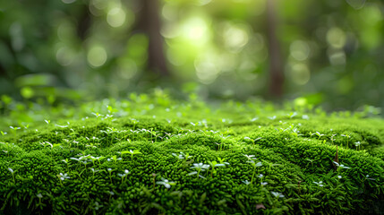 Obraz premium fresh and clean luxury green moss background, front view focus, ideal for wellness and spa product displays