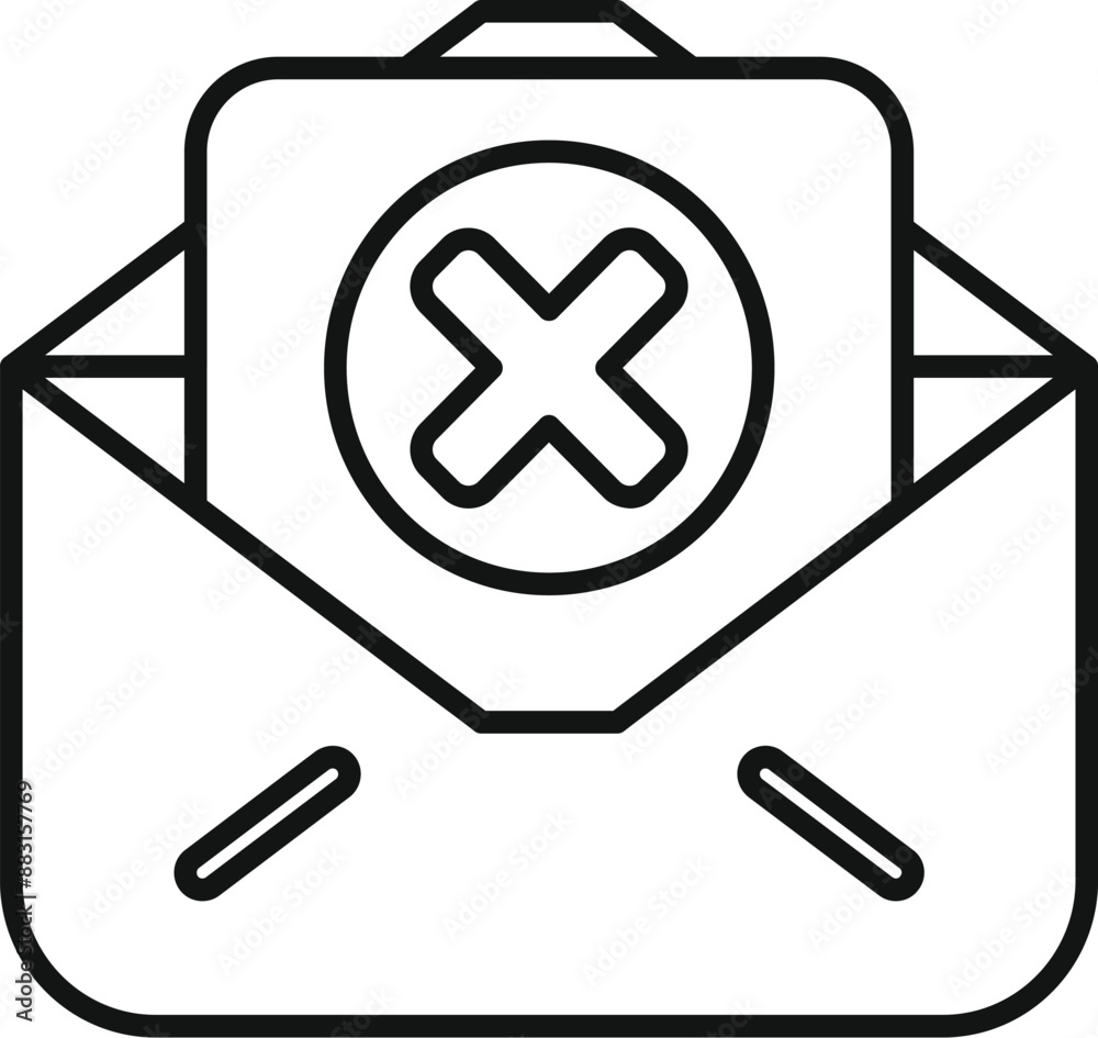 Poster open envelope icon with a document and a cross mark, representing the concept of unsubscribing from 