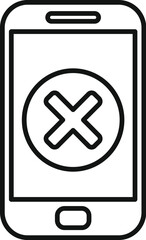 Obraz premium Line art style icon of a smartphone displaying a cross mark icon, indicating an error message or a problem