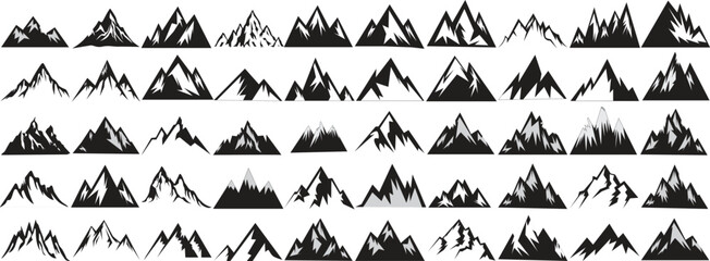 Mountains icon vector set for hike, travel illustration, camping symbol collection. 04