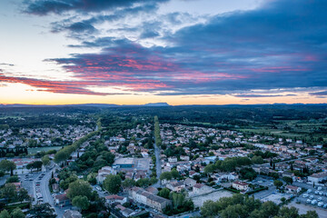 Aerial Sunrise over Pélissanne, Provence-Alpes-Côte d'Azur, France