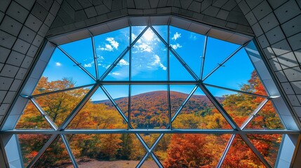 Fototapeta premium Scenic View from Geometric Window