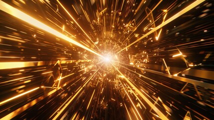 Naklejka premium 3d rendering of glowing golden rays and crystal light effects background.