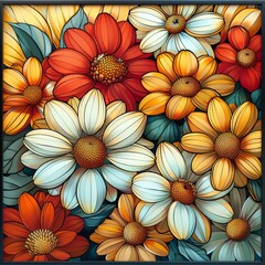 Fototapeta premium Vibrant Bouquet of Flower Pattern, Artistic Decoration