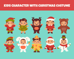 Collection of kids character with christmas costume