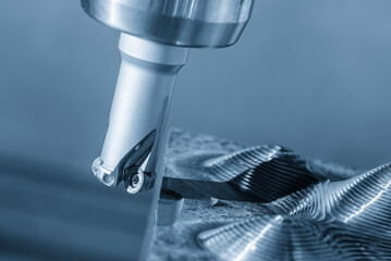 Obraz premium Close up scene the indexable tool for rough cutting the injection mold parts.