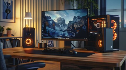 Modern Gaming Setup with RGB Lighting.