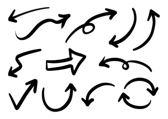 ベクターのペンの手書きの矢印セット 白黒
