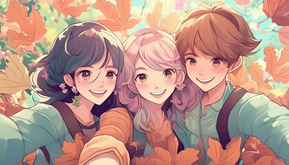 Friends taking a selfie together. 