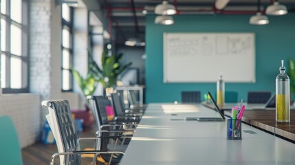 Naklejka premium Modern Office Interior Design with Empty Chairs and Desk