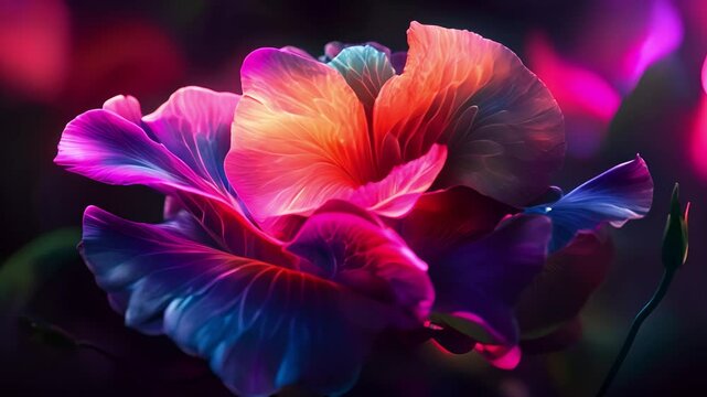 The shape of a lisianthus bloom, Galactic colors, Radiant, radiating, Neon colors light, Beautiful flower	